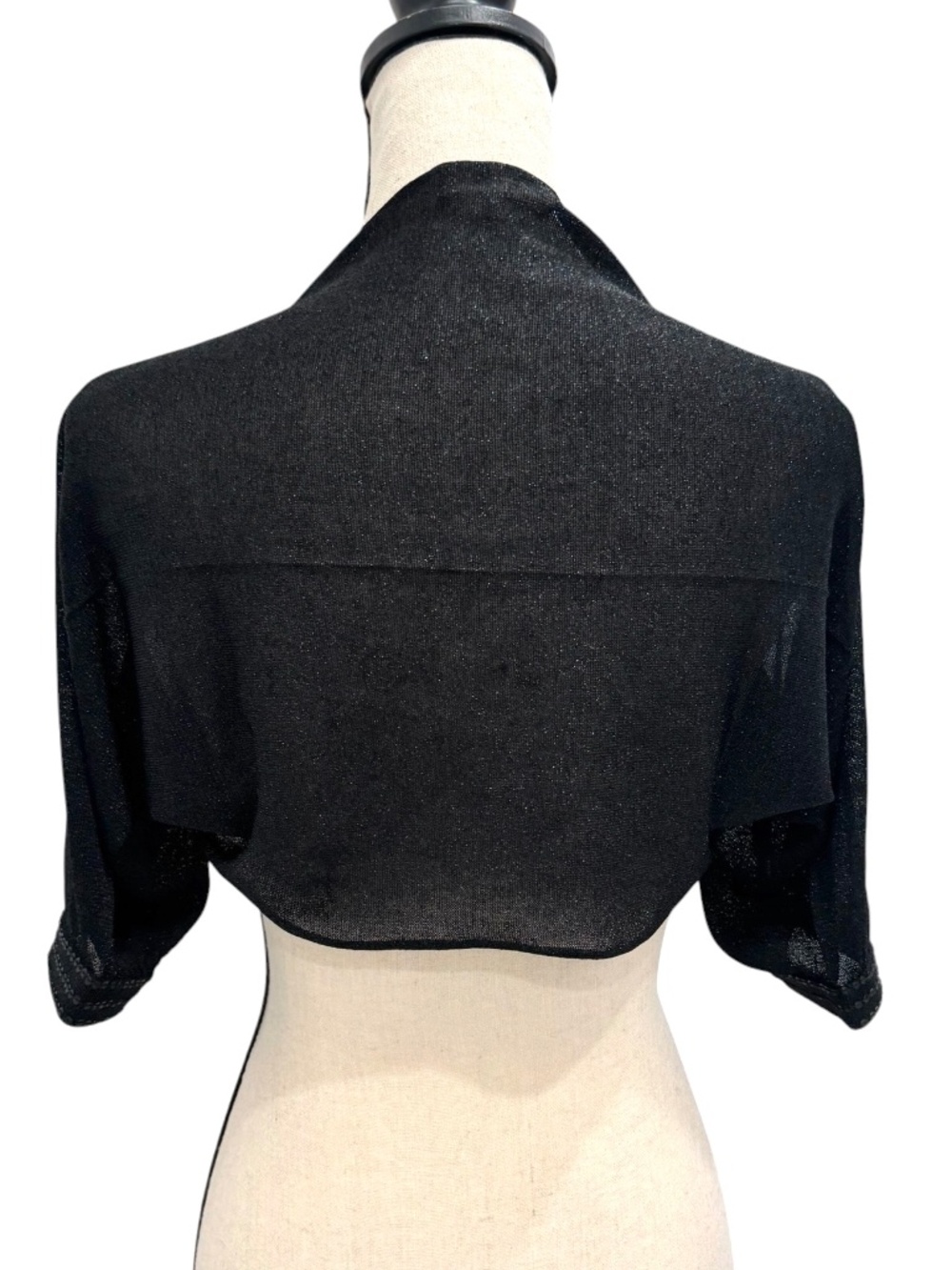ADOLFO DOMINGUEZ BLACK METALLIC SHIMMER OPEN FRONT BOLERO SHRUG - Picture 6 of 16